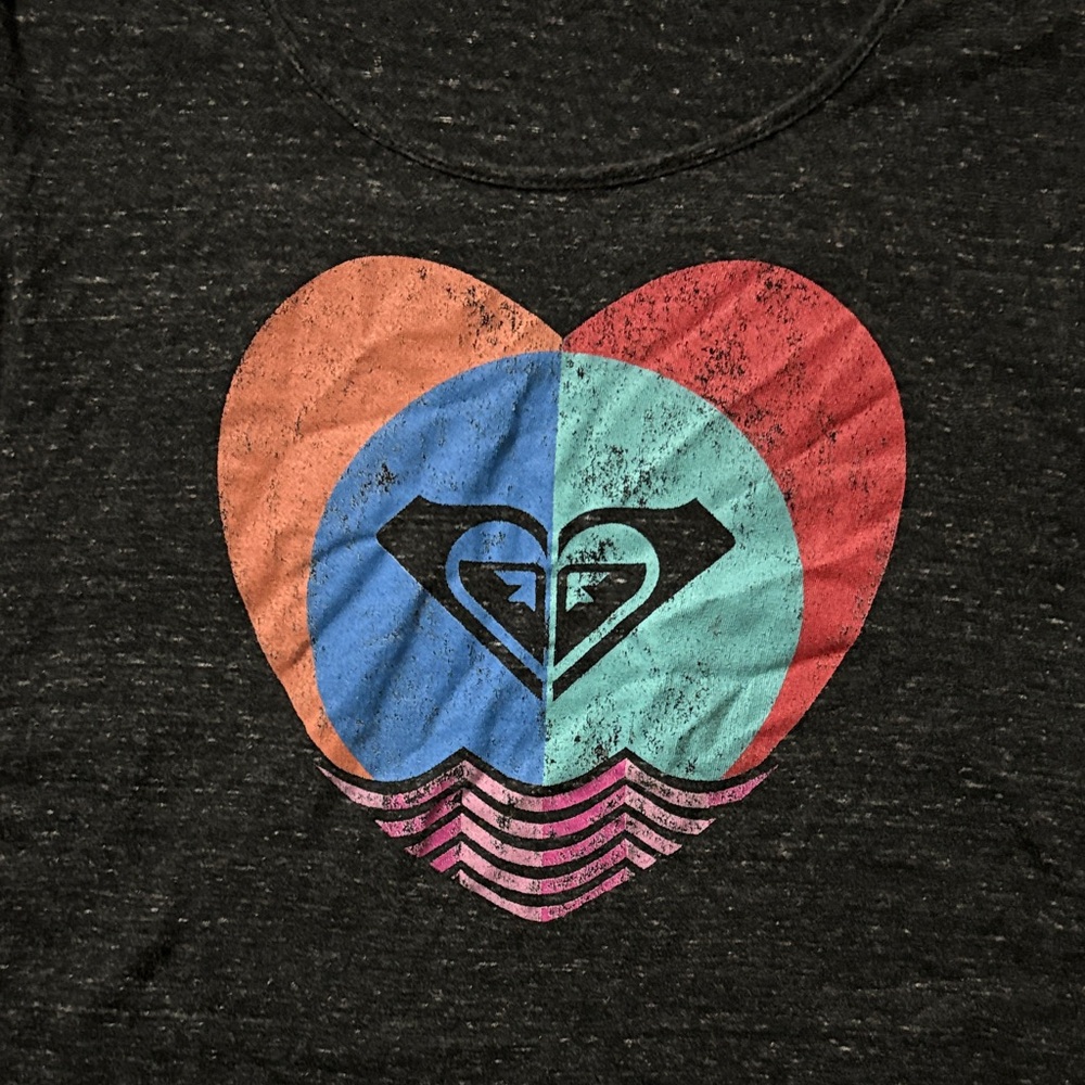Roxy Charcoal Tee with Multicolor Heart Graphic - Picture 2 of 5